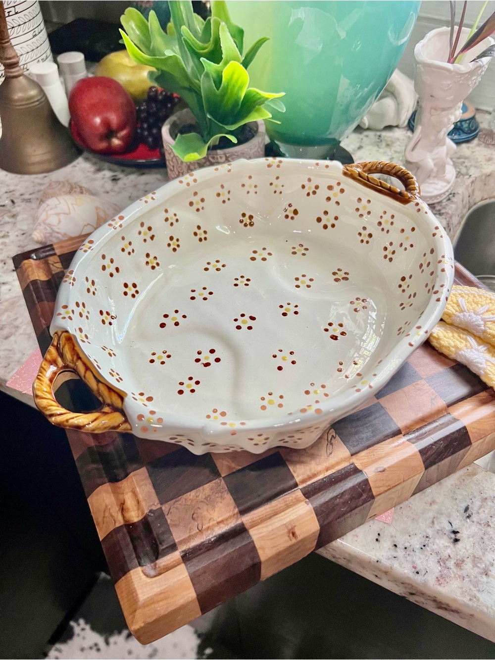 Handmade Custom Made Signed Ceramic Oval Serving Dish and Rope Handles